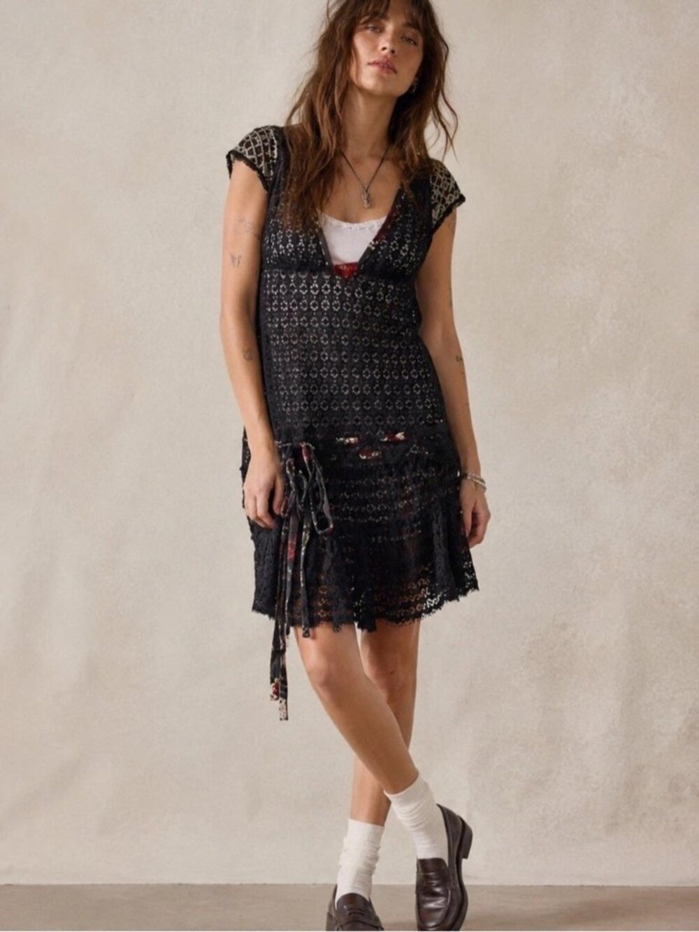 Free People Crochet Overlay Tea Dress